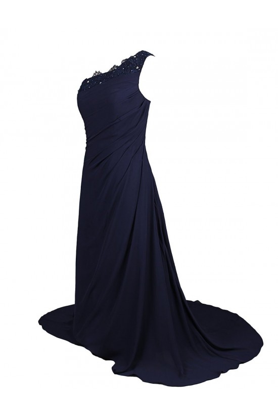 A-Line One-Shoulder Navy Blue Long Chiffon Bridesmaid Dresses/Wedding Party Dresses BD010021 A-Line One-Shoulder Navy Blue Long Chiffon Bridesmaid Dresses/Wedding Party Dresses BD010021