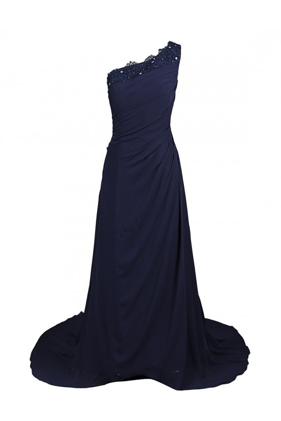 A-Line One-Shoulder Navy Blue Long Chiffon Bridesmaid Dresses/Wedding Party Dresses BD010021 A-Line One-Shoulder Navy Blue Long Chiffon Bridesmaid Dresses/Wedding Party Dresses BD010021