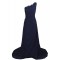 A-Line One-Shoulder Navy Blue Long Chiffon Bridesmaid Dresses/Wedding Party Dresses BD010021