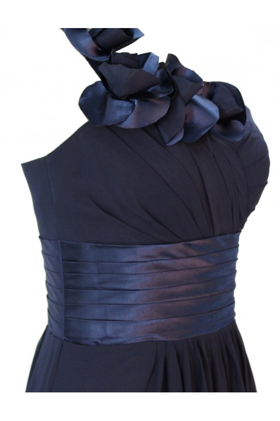A-Line Navy Blue One-Shoulder Long Chiffon Bridesmaid Dresses/Wedding Party Dresses BD010022