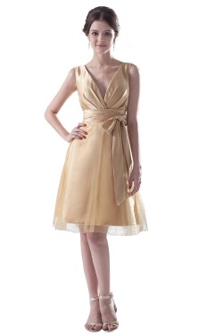 A-Line V-Neck Short Gold Bridesmaid Dresses/Wedding Party Dresses BD010031
