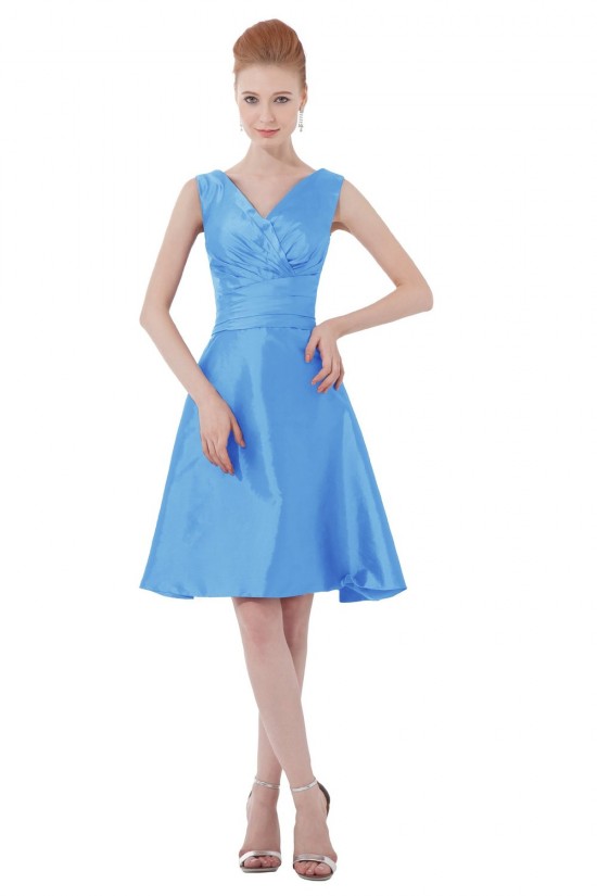 A-Line V-Neck Short Blue Taffeta Bridesmaid Dresses/Wedding Party Dresses BD010063 A-Line V-Neck Short Blue Taffeta Bridesmaid Dresses/Wedding Party Dresses BD010063
