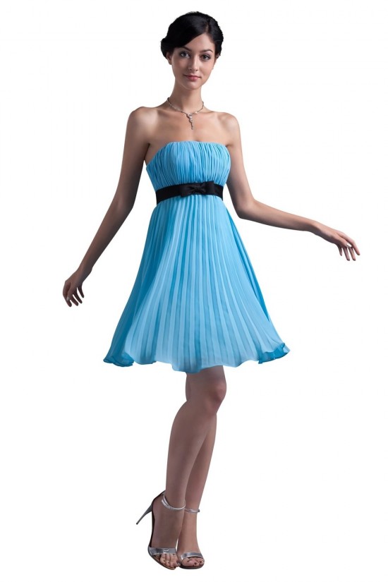 A-Line Strapless Short/Mini Blue Pleated Chiffon Bridesmaid Dresses/Wedding Party Dresses BD010077 A-Line Strapless Short/Mini Blue Pleated Chiffon Bridesmaid Dresses/Wedding Party Dresses BD010077