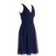 A-Line V-Neck Short Navy Blue Chiffon Bridesmaid Dresses/Wedding Party Dresses BD010093