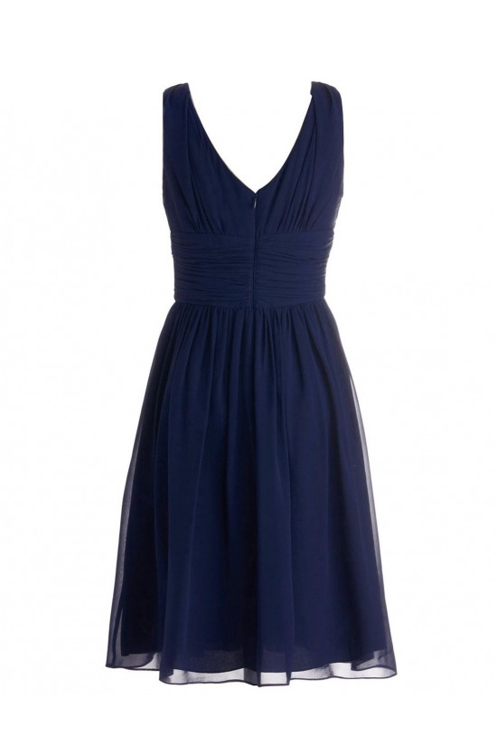 A-Line V-Neck Short Navy Blue Chiffon Bridesmaid Dresses/Wedding Party Dresses BD010093