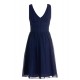 A-Line V-Neck Short Navy Blue Chiffon Bridesmaid Dresses/Wedding Party Dresses BD010093