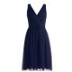 A-Line V-Neck Short Navy Blue Chiffon Bridesmaid Dresses/Wedding Party Dresses BD010093