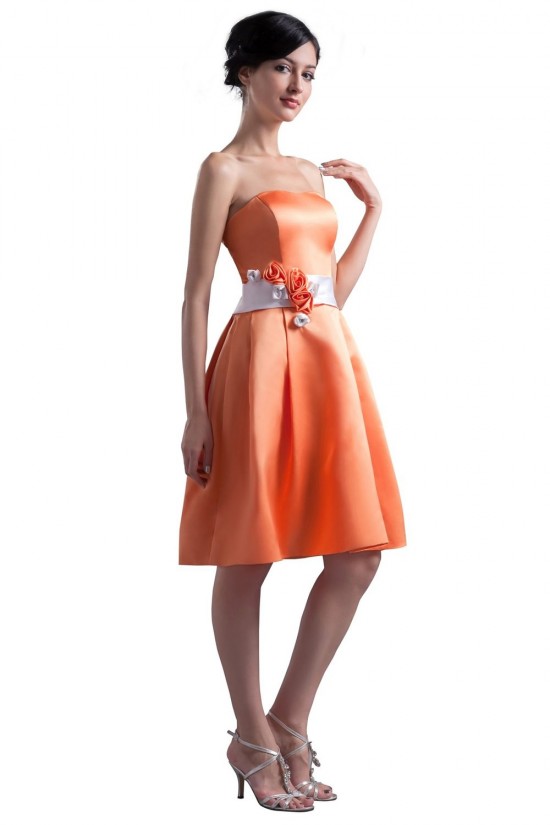 A-Line Strapless Orange Short Satin Bridesmaid Dresses/Wedding Party Dresses BD010097 A-Line Strapless Orange Short Satin Bridesmaid Dresses/Wedding Party Dresses BD010097