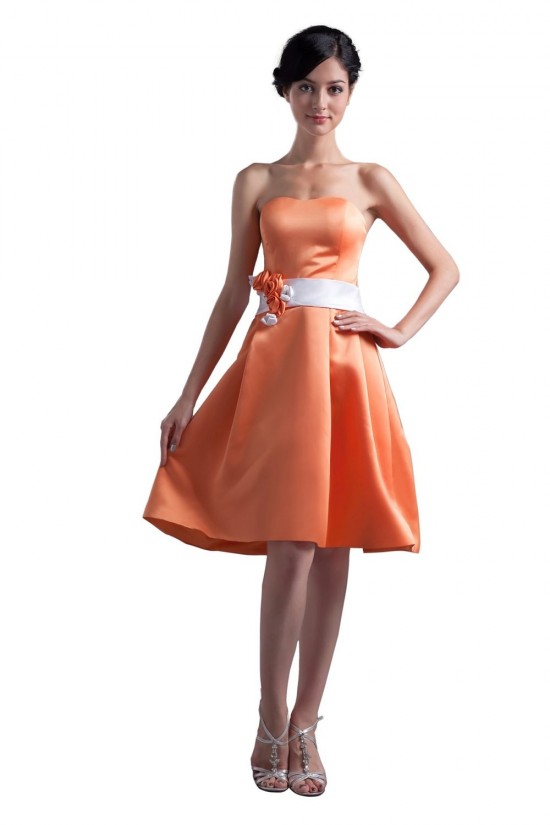 A-Line Strapless Orange Short Satin Bridesmaid Dresses/Wedding Party Dresses BD010097 A-Line Strapless Orange Short Satin Bridesmaid Dresses/Wedding Party Dresses BD010097