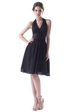 A-Line Halter Black Short Chiffon Bridesmaid Dresses/Wedding Party Dresses BD010112
