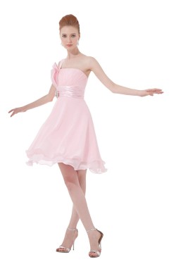 A-Line One-Shoulder Short Pink Chiffon Bridesmaid Dresses/Wedding Party Dresses BD010115