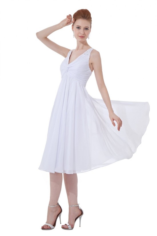 A-Line V-Neck Short White Chiffon Bridesmaid Dresses/Wedding Party Dresses BD010122 A-Line V-Neck Short White Chiffon Bridesmaid Dresses/Wedding Party Dresses BD010122