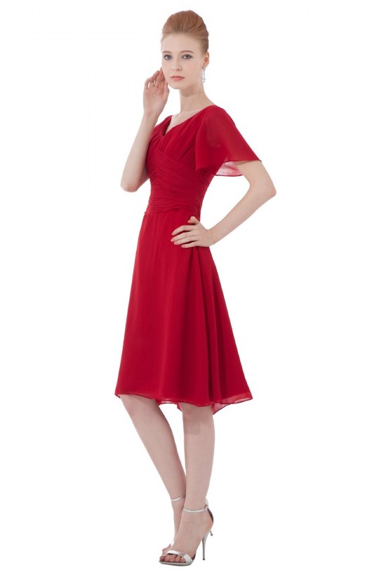 A-Line V-Neck Short Sleeve Red Chiffon Bridesmaid Dresses/Wedding Party Dresses BD010138 A-Line V-Neck Short Sleeve Red Chiffon Bridesmaid Dresses/Wedding Party Dresses BD010138