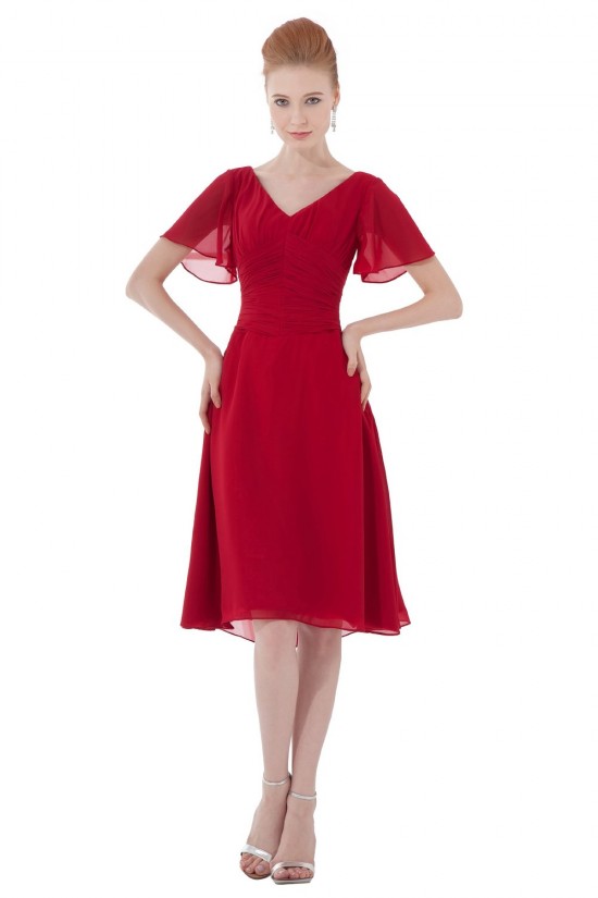 A-Line V-Neck Short Sleeve Red Chiffon Bridesmaid Dresses/Wedding Party Dresses BD010138 A-Line V-Neck Short Sleeve Red Chiffon Bridesmaid Dresses/Wedding Party Dresses BD010138