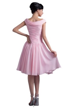 A-Line Off-The-Shoulder Short Pink Chiffon Bridesmaid Dresses/Wedding Party Dresses BD010161