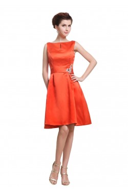 A-Line Bateau Beaded Satin Short Bridesmaid Dresses/Wedding Party Dresses BD010171