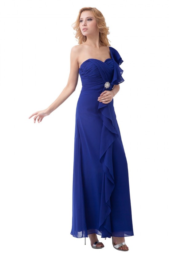 Sheath/Column One-Shoulder Royal Blue Long Chiffon Bridesmaid Dresses/Wedding Party Dresses BD010179