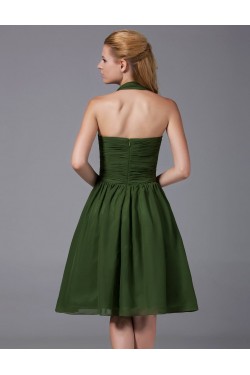 A-Line Halter Green Short Chiffon Bridesmaid Dresses/Wedding Party Dresses BD010191