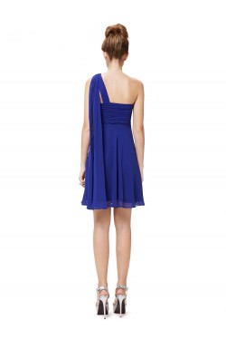A-Line Empire One-Shoulder Short Royal Blue Chiffon Bridesmaid Dresses/Wedding Party Dresses BD010222