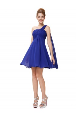 A-Line Empire One-Shoulder Short Royal Blue Chiffon Bridesmaid Dresses/Wedding Party Dresses BD010222