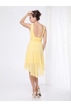 High Low V-Neck Yellow Chiffon Bridesmaid Dresses/Wedding Party Dresses BD010232