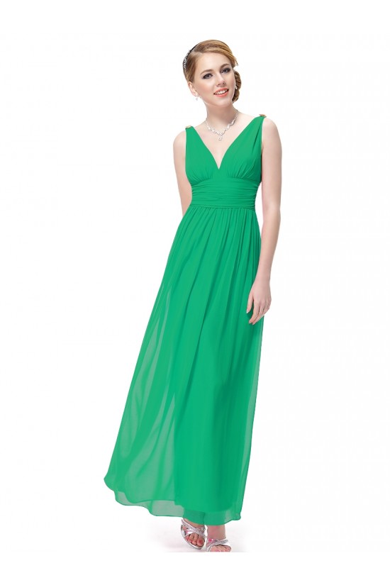 A-Line V-Neck Long Green Chiffon Bridesmaid Dresses/Wedding Party Dresses BD010240
