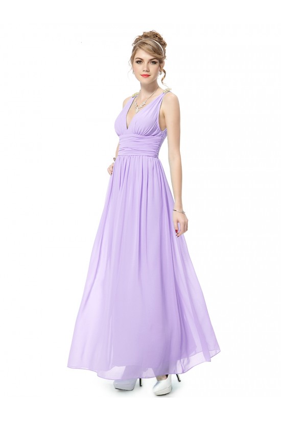 A-Line V-Neck Long Lilac Chiffon Bridesmaid Dresses/Wedding Party Dresses BD010243