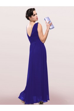 A-Line V-Neck Long Royal Blue Chiffon Bridesmaid Dresses/Wedding Party Dresses BD010244