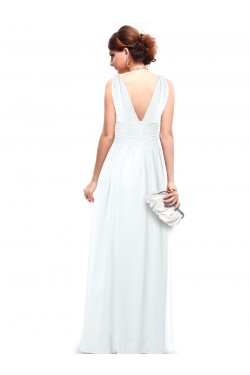 A-Line V-Neck Long White Chiffon Bridesmaid Dresses/Wedding Party Dresses BD010245