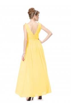 A-Line V-Neck Long Yellow Chiffon Bridesmaid Dresses/Wedding Party Dresses BD010246