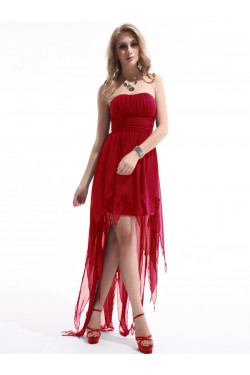 High Low Strapless Red Chiffon Bridesmaid Dresses/Evening Dresses BD010277