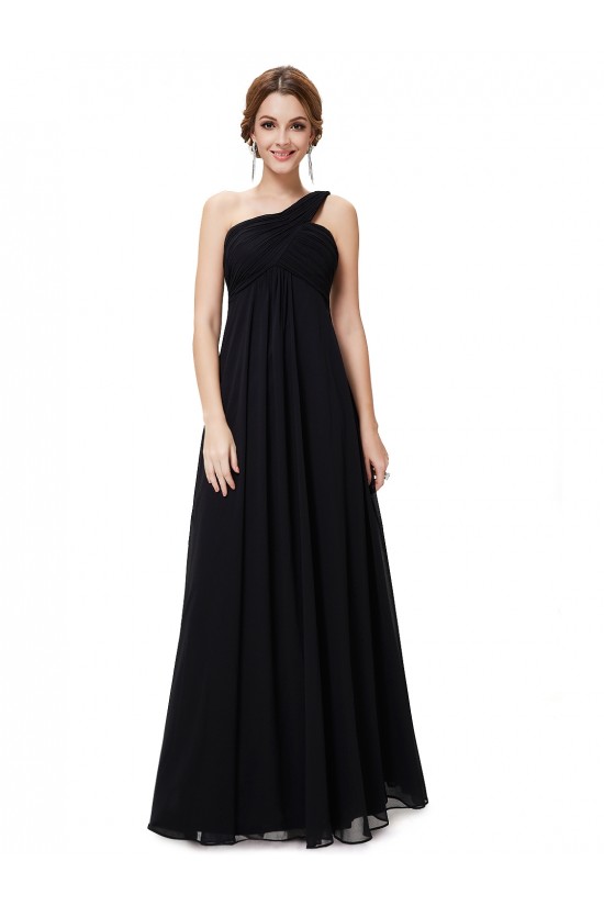Empire One-Shoulder Long Black Chiffon Bridesmaid Dresses/Evening Dresses/Maternity Dresses BD010291