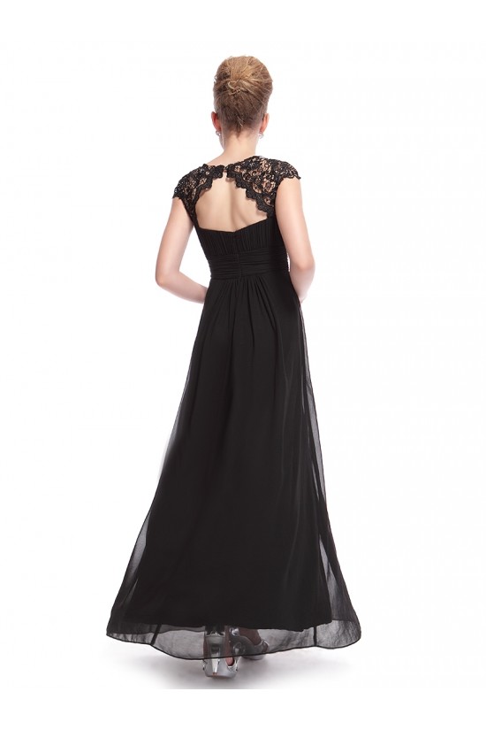 A-Line Cap-Sleeve Long Black Chiffon Bridesmaid Dresses/Evening Dresses BD010301