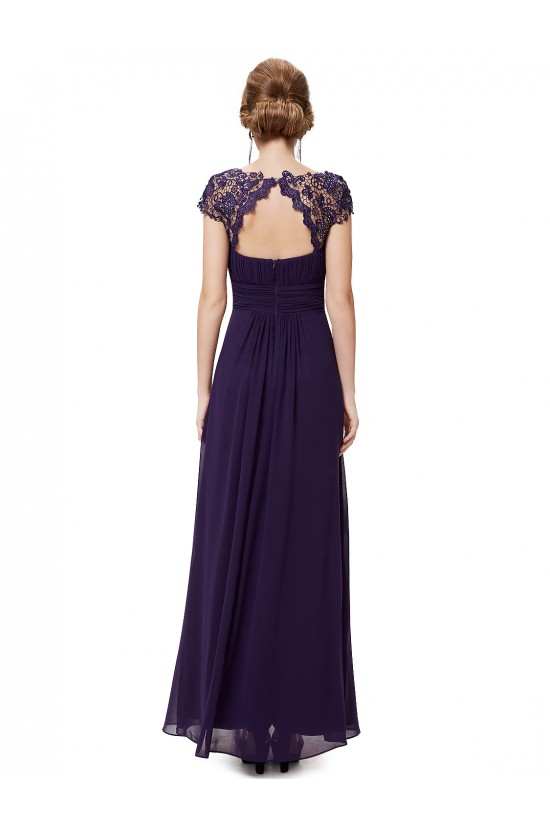A-Line Cap-Sleeve Long Purple Chiffon Bridesmaid Dresses/Evening Dresses BD010302