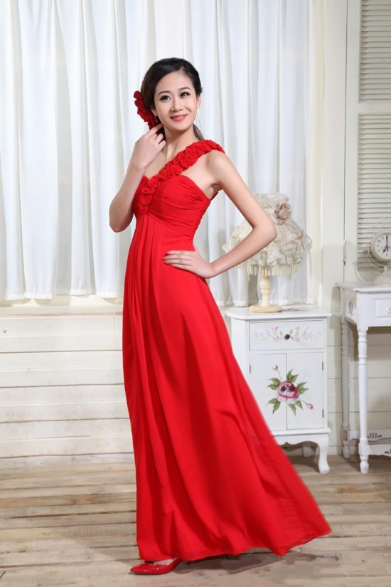 Empire One-Shoulder Long Red Chiffon Bridesmaid Dresses/Evening Dresses/Maternity Dresses BD010304 Empire One-Shoulder Long Red Chiffon Bridesmaid Dresses/Evening Dresses/Maternity Dresses BD010304