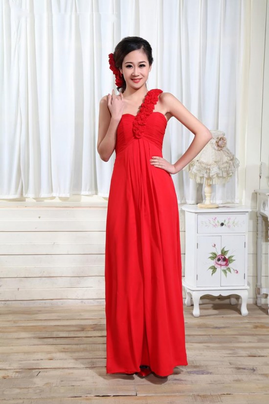 Empire One-Shoulder Long Red Chiffon Bridesmaid Dresses/Evening Dresses/Maternity Dresses BD010304 Empire One-Shoulder Long Red Chiffon Bridesmaid Dresses/Evening Dresses/Maternity Dresses BD010304