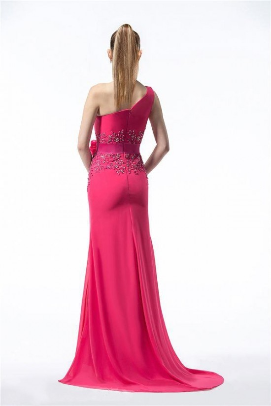 Sheath One-Shoulder Hot Pink Beaded Long Chiffon Bridesmaid Dresses/Evening Dresses BD010315 Sheath One-Shoulder Hot Pink Beaded Long Chiffon Bridesmaid Dresses/Evening Dresses BD010315