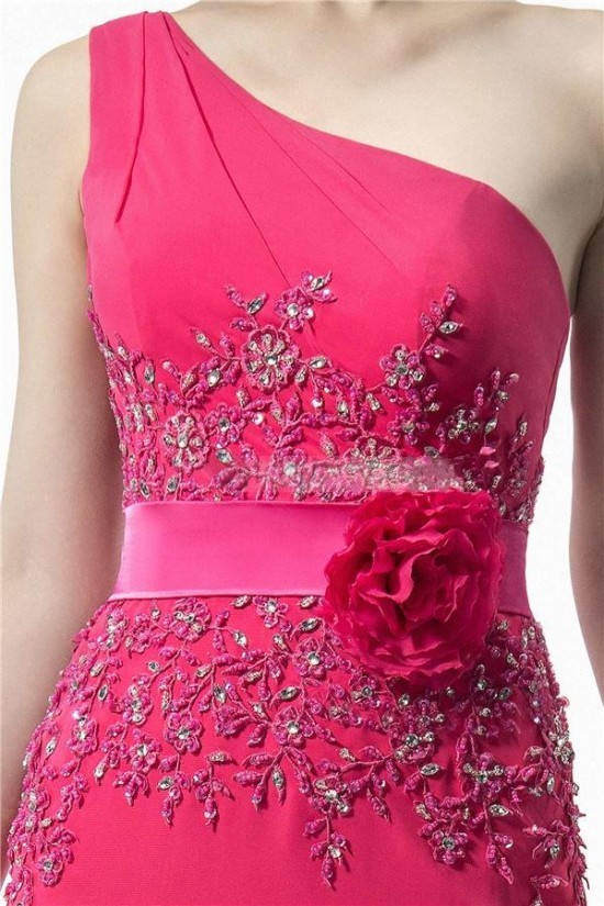 Sheath One-Shoulder Hot Pink Beaded Long Chiffon Bridesmaid Dresses/Evening Dresses BD010315 Sheath One-Shoulder Hot Pink Beaded Long Chiffon Bridesmaid Dresses/Evening Dresses BD010315