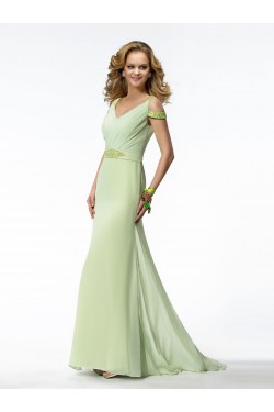 Sheath V-Neck Green Beaded Long Chiffon Bridesmaid Dresses/Evening Dresses BD010317