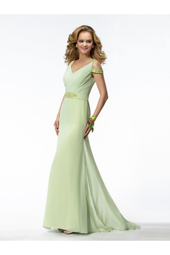 Sheath V-Neck Green Beaded Long Chiffon Bridesmaid Dresses/Evening Dresses BD010317 Sheath V-Neck Green Beaded Long Chiffon Bridesmaid Dresses/Evening Dresses BD010317