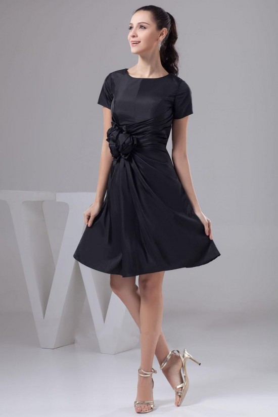 A-Line Short Sleeve Black Bridesmaid Dresses/Wedding Party Dresses BD010349