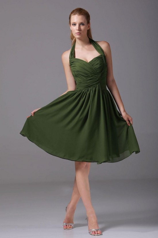 A-Line Halter Short Green Chiffon Bridesmaid Dresses/Wedding Party Dresses BD010356 A-Line Halter Short Green Chiffon Bridesmaid Dresses/Wedding Party Dresses BD010356