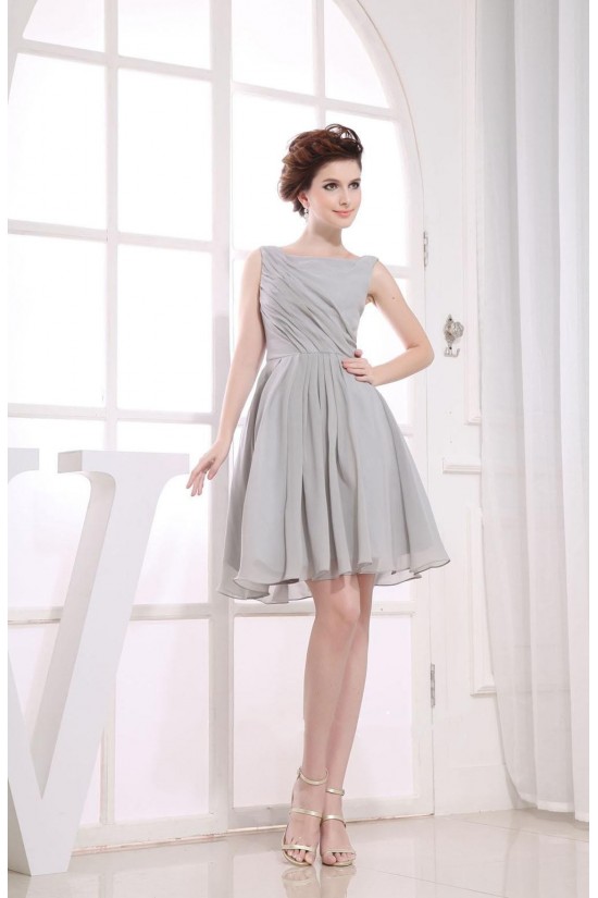 A-Line Bateau Short Grey Chiffon Bridesmaid Dresses/Wedding Party Dresses BD010370 A-Line Bateau Short Grey Chiffon Bridesmaid Dresses/Wedding Party Dresses BD010370