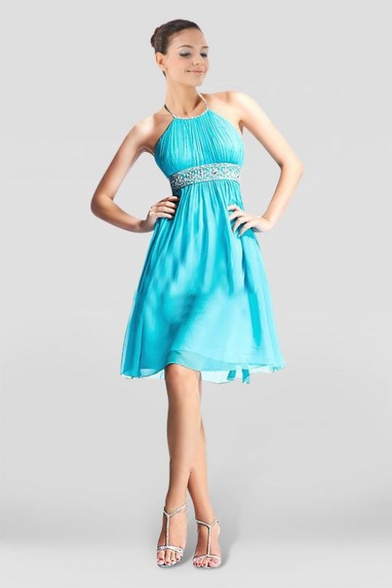 A-Line Beaded Short Blue Chiffon Bridesmaid Dresses/Wedding Party Dresses BD010389 A-Line Beaded Short Blue Chiffon Bridesmaid Dresses/Wedding Party Dresses BD010389