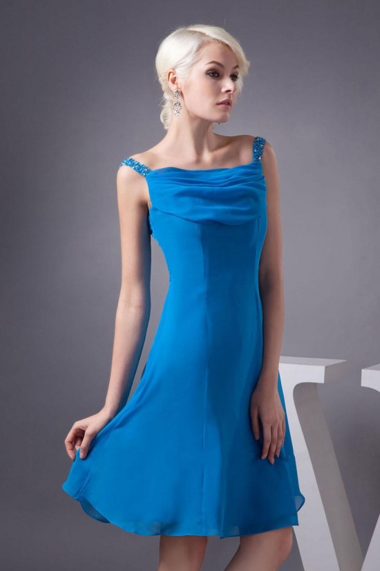 A-Line Beaded Spaghetti Strap Short Blue Chiffon Bridesmaid Dresses/Wedding Party Dresses BD010451 A-Line Beaded Spaghetti Strap Short Blue Chiffon Bridesmaid Dresses/Wedding Party Dresses BD010451