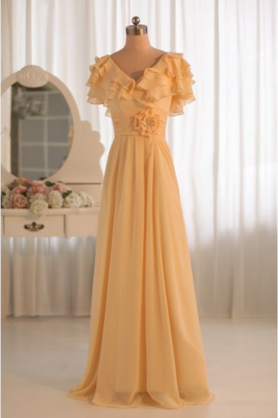 A-Line V-Neck Yellow Floor-Length Chiffon Bridesmaid Dresses/Wedding Party Dresses BD010497 A-Line V-Neck Yellow Floor-Length Chiffon Bridesmaid Dresses/Wedding Party Dresses BD010497