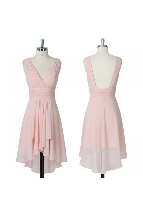 High Low V-Neck Short Pink Chiffon Bridesmaid Dresses/Evening Dresses BD010516 High Low V-Neck Short Pink Chiffon Bridesmaid Dresses/Evening Dresses BD010516