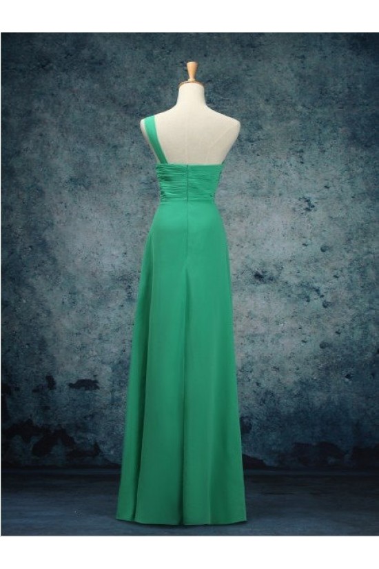 A-Line One-Shoulder Long Green Chiffon Bridesmaid Dresses/Evening Dresses BD010526 A-Line One-Shoulder Long Green Chiffon Bridesmaid Dresses/Evening Dresses BD010526
