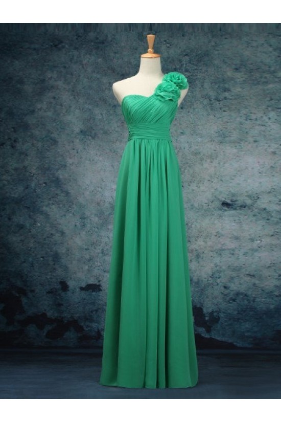 A-Line One-Shoulder Long Green Chiffon Bridesmaid Dresses/Evening Dresses BD010526 A-Line One-Shoulder Long Green Chiffon Bridesmaid Dresses/Evening Dresses BD010526