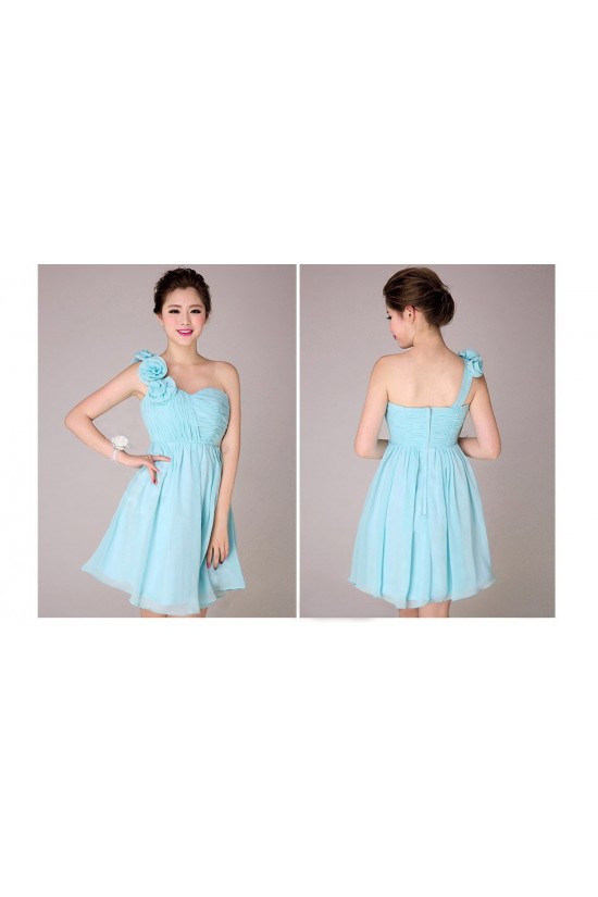 A-Line One-Shoulder Short Blue Chiffon Bridesmaid Dresses/Evening Dresses BD010565 A-Line One-Shoulder Short Blue Chiffon Bridesmaid Dresses/Evening Dresses BD010565